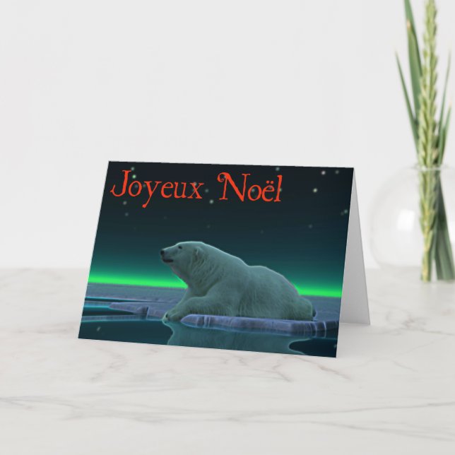 Joyeux Noёl - Ice Edge Polar Bear Holiday Card (Front)