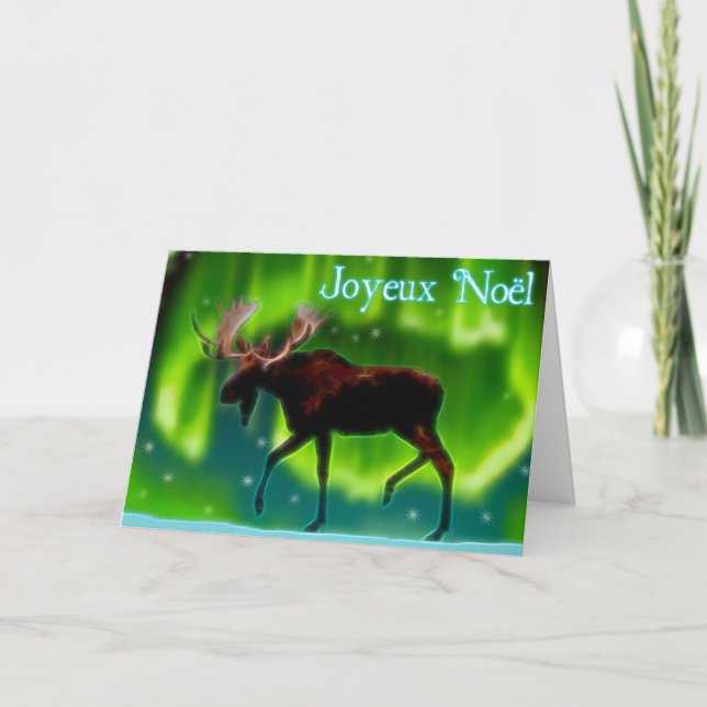 Joyeux Noёl - Northern Lights Moose Holiday Card (Front)