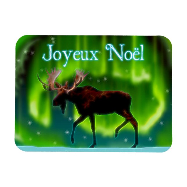 Joyeux Noёl - Northern Lights Moose Magnet (Horizontal)