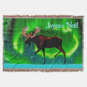 Joyeux Noёl - Northern Lights Moose Throw Blanket