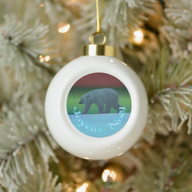 Joyeux Noёl - Polar Lights Polar Bear Ceramic Ball Christmas Ornament (Tree)