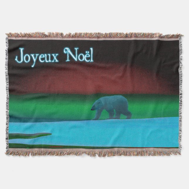 Joyeux Noёl - Polar Lights Polar Bear Throw Blanket (Front)