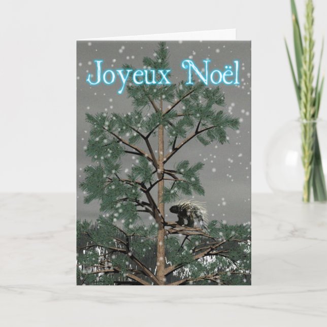 Joyeux Noёl - Porcupine In A Pine Tree Holiday Card (Front)