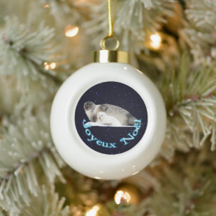 Joyeux Noёl - Ringed Seal Ceramic Ball Christmas Ornament