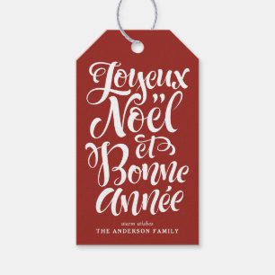 Joyeux Noël and Bonne Année Calligraphy Red Gift Tags