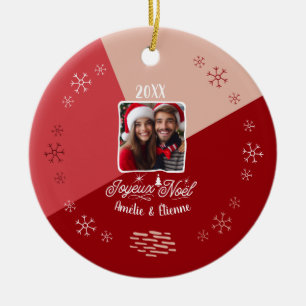 Joyeux Noël Avec Custom Photo French Christmas Ceramic Tree Decoration