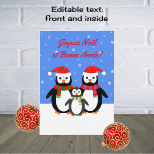 Joyeux Noel Bonne Annee penguins french language Holiday Card