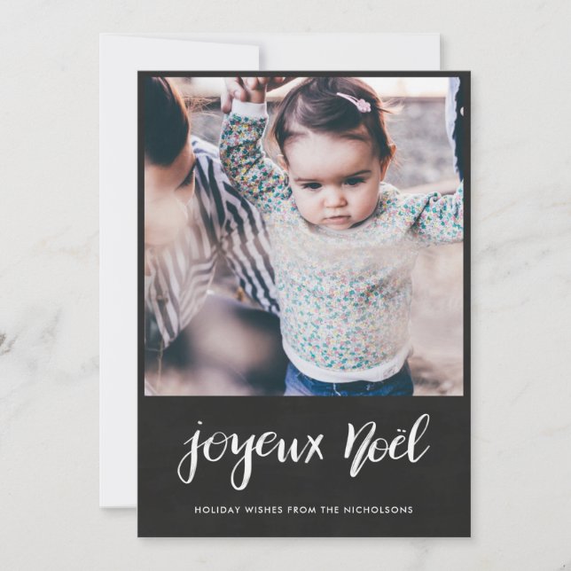 Joyeux Noel Chalkboard Vintage Christmas Photo Holiday Card (Front)