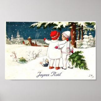 Joyeux Noel Children Xmas Card Poster