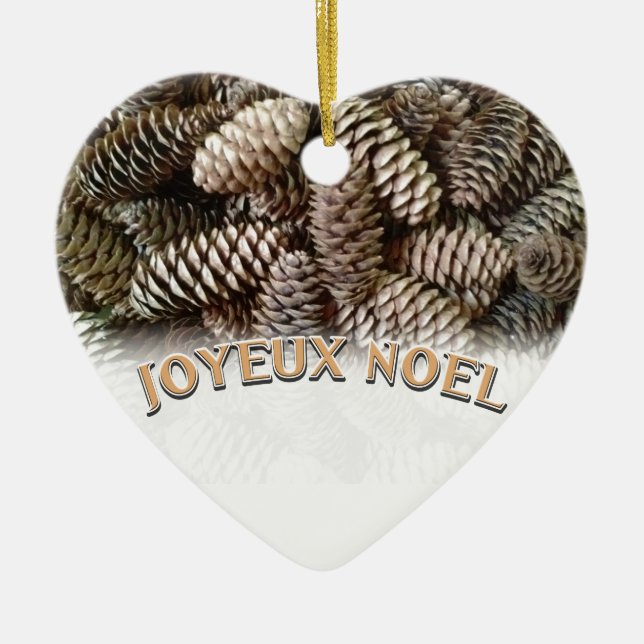 Joyeux Noel Christmas Holiday Pine Cone Ceramic Tree Decoration (Front)