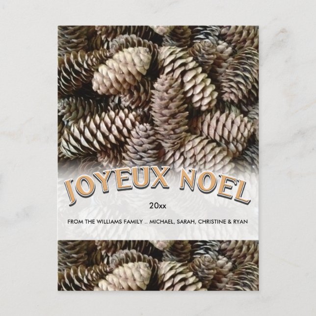 Joyeux Noel Christmas Holiday Pine Cone Custom Postcard (Front)