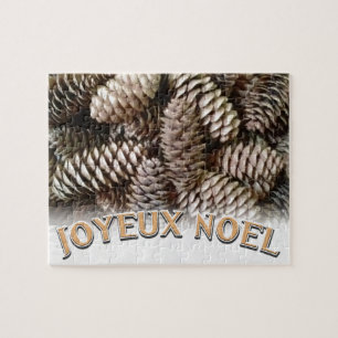 Joyeux Noel Christmas Holiday Pine Cone Jigsaw Puzzle