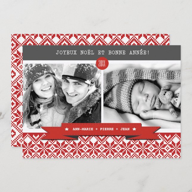 Joyeux Noël. Christmas Photo Card in French (Front/Back)