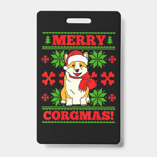 Joyeux Noël Corgmas Corgi Dog ID Badge (Front)