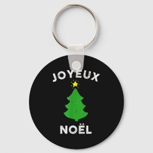 Joyeux Noël Cute French Merry Christmas Tree Retro Key Ring
