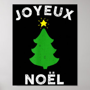 Joyeux Noël Cute French Merry Christmas Tree Retro Poster