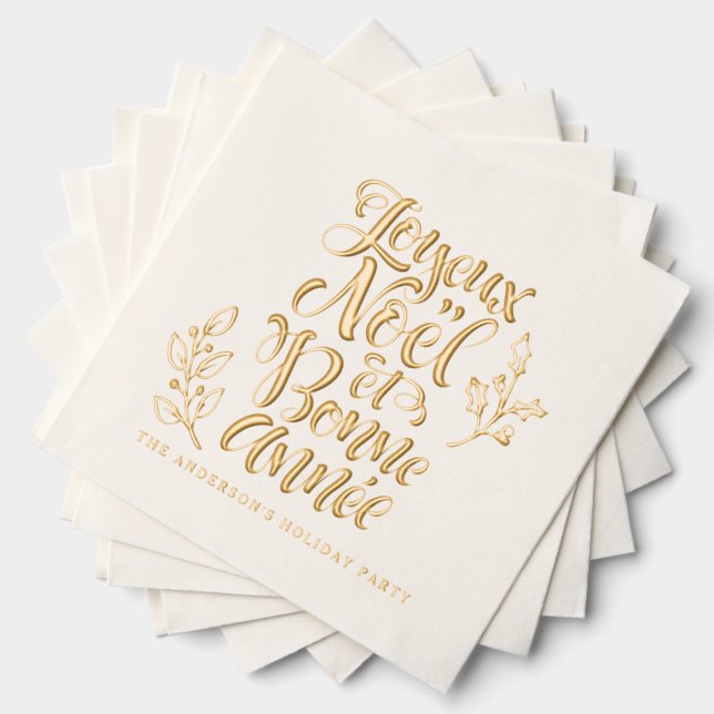 Joyeux Noël et Bonne Année Modern Calligraphy Foil Napkins (Insitu (Stacked))