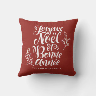 Joyeux Noël et Bonne Année Modern Script Red Cushion