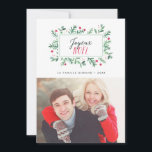 Joyeux Noël Feuillage Peint | Carte de Noël Holiday Card<br><div class="desc">Carte de Noël moderne avec photo. La carte a une couronne de fleurs peintes à l'aquarelle et place pour le texte et une photo.</div>