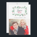 Joyeux Noël Feuillage Peint | Carte de Noël Holiday Card<br><div class="desc">Carte de Noël moderne avec photo. La carte a une couronne de fleurs peintes à l'aquarelle et place pour le texte et une photo.</div>