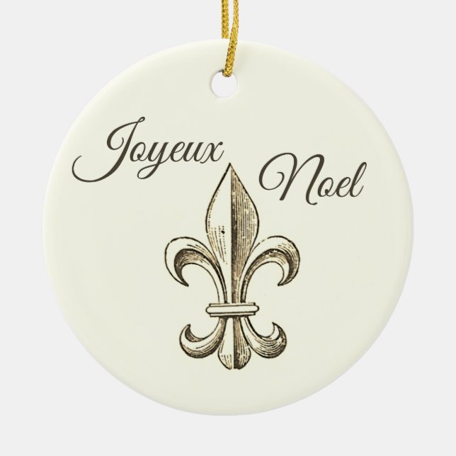 Joyeux Noel Fleur de lis Christmas Ornament (Front)