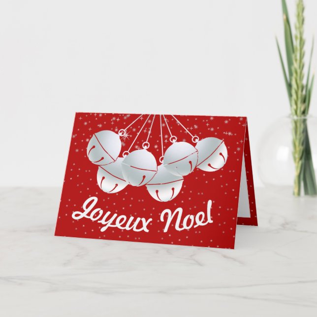 Joyeux Noel French Canadian Christmas Stars Bells Holiday Card (Front)