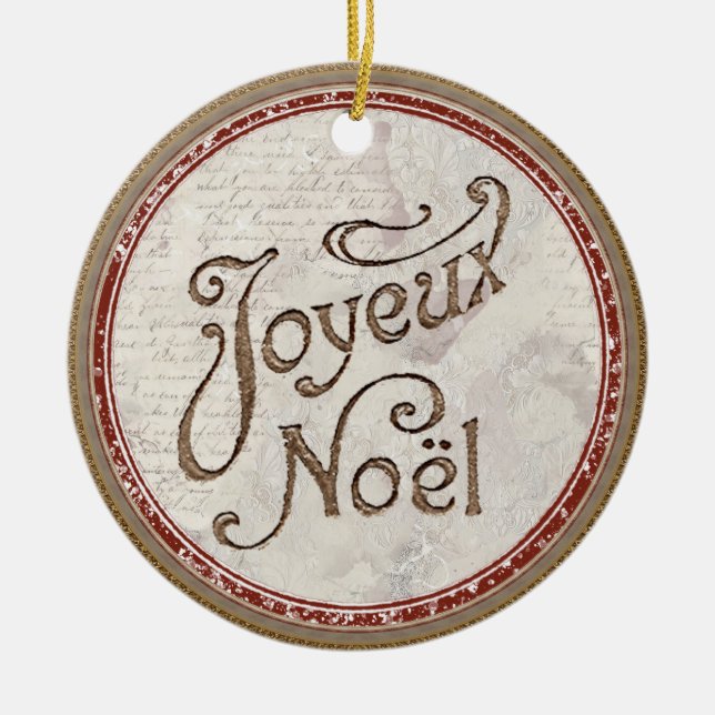 Joyeux Noel French Chic Merry Christmas Shabby  Ceramic Tree Decoration (Front)