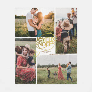Joyeux Noel French Christmas Four Photo Collage Fleece Blanket