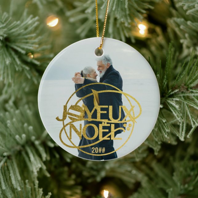 Joyeux Noel French Christmas Two Photos Family Ceramic Tree Decoration (Tree)