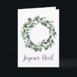 Joyeux Noël, French Christmas Wreath  Holiday Card<br><div class="desc">Christmas wreath with holly and berries, handpainted watercolor Make your holiday mail stand out from the traditional cards with this vintage handpainted watercolor Christmas banner. Merry Christmas! Surprise your nearest and dearest, your friends, co-workers, neighbours or even your boss with a special card. Many different designs available: from a modern...</div>