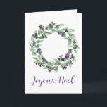 Joyeux Noël, French Christmas Wreath  Holiday Card<br><div class="desc">Christmas wreath with holly and berries, handpainted watercolor Make your holiday mail stand out from the traditional cards with this vintage handpainted watercolor Christmas banner. Merry Christmas! Surprise your nearest and dearest, your friends, co-workers, neighbours or even your boss with a special card. Many different designs available: from a modern...</div>