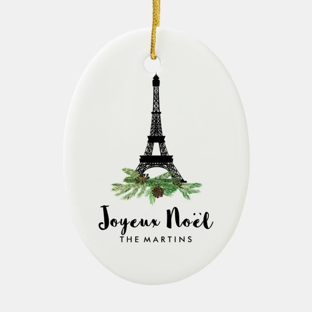 Joyeux Noel French Eiffel Tower Christmas Ceramic Tree Decoration (Front)