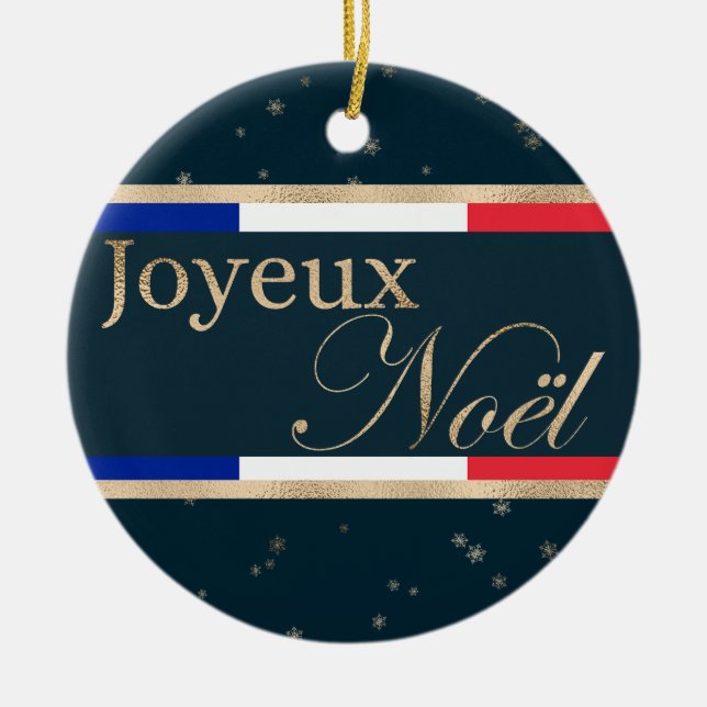 Joyeux Noël French Flag Christmas Ceramic Tree Decoration (Front)