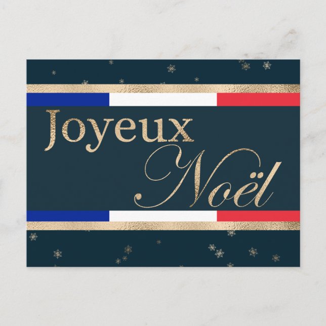 Joyeux Noël French Flag on Blue Christmas Postcard (Front)