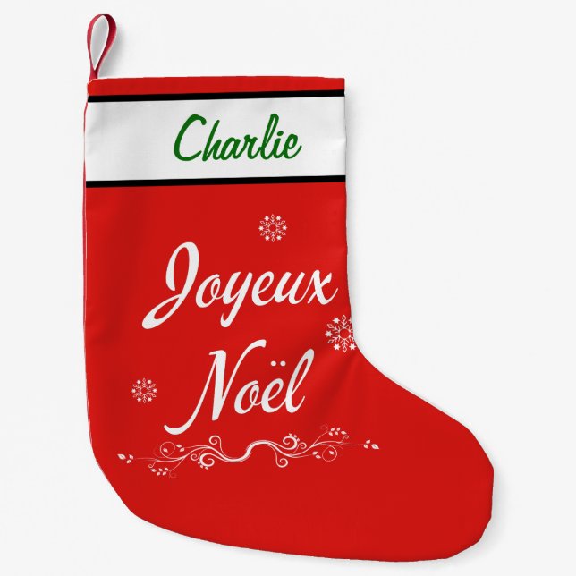 Joyeux Noel French Louisiana Cajun Merry Christmas Small Christmas Stocking (Front)