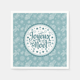 Joyeux Noel french Merry Christmas blue white art Napkin