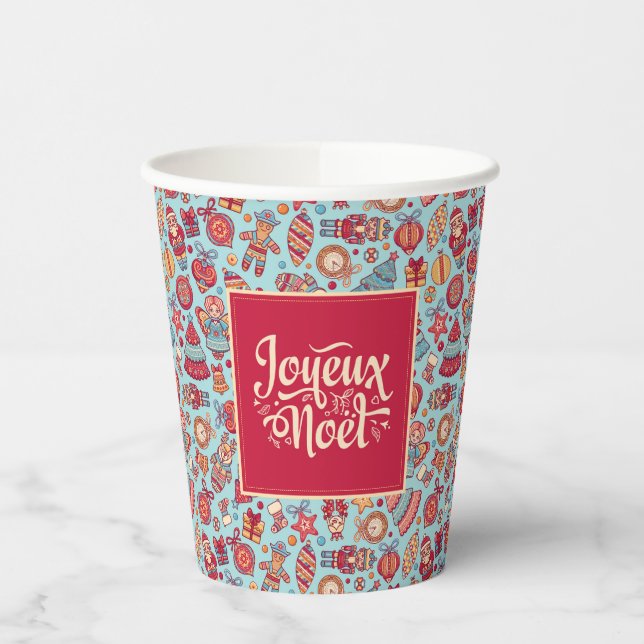 Joyeux Noel french Merry Christmas folk art chic Paper Cups (Left)