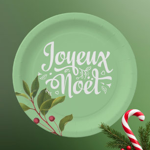 Joyeux Noel French Merry Christmas Red and Green Paper Plate