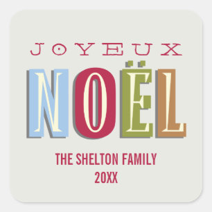 Joyeux Noel funky red green chic christmas holiday Square Sticker
