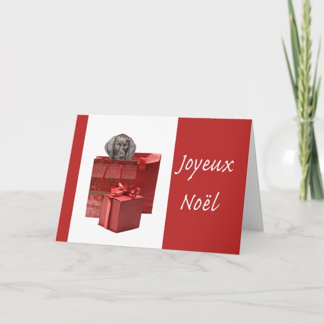 Joyeux Noël  german shorthaired pointer puppy Holiday Card (Front)