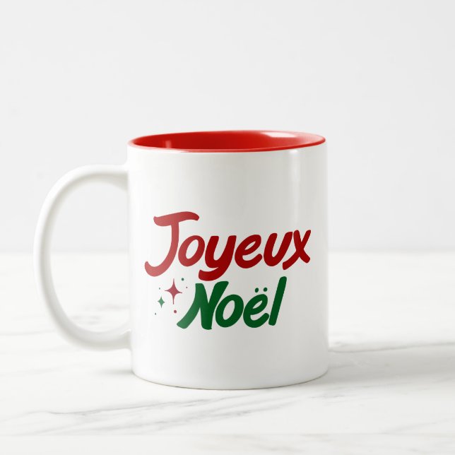 Joyeux Noël Hand Lettered  Two-Tone Coffee Mug (Left)