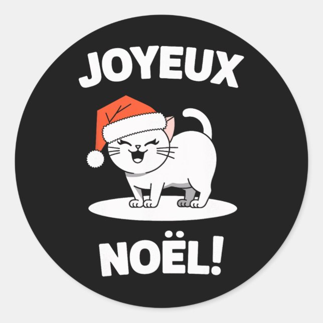 Joyeux Noël Khao Manee White Cat Christmas Santa 1 Classic Round Sticker (Front)