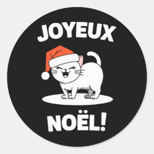 Joyeux Noël Khao Manee White Cat Christmas Santa 1 Classic Round Sticker