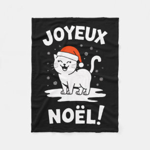 Joyeux Noël Khao Manee White Cat Christmas Santa  Fleece Blanket