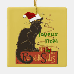 Joyeux Noel Le Chat Noir Christmas Spoof Ceramic Ornament