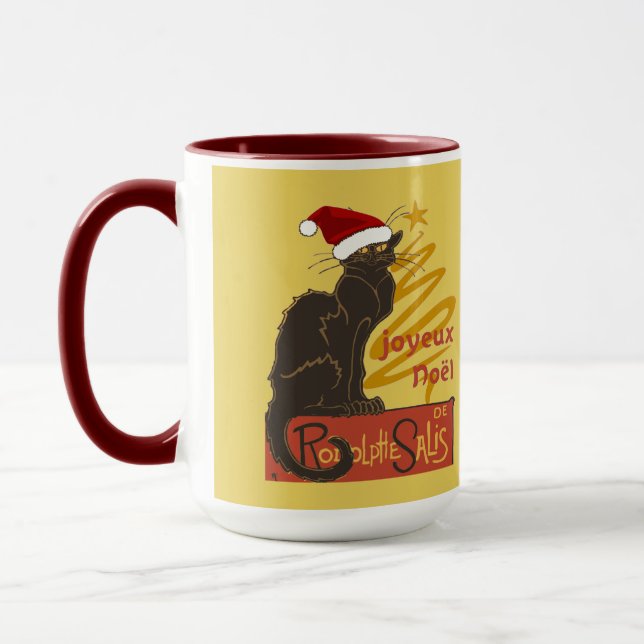 Joyeux Noel Le Chat Noir With Stylised Golden Tree Mug (Left)