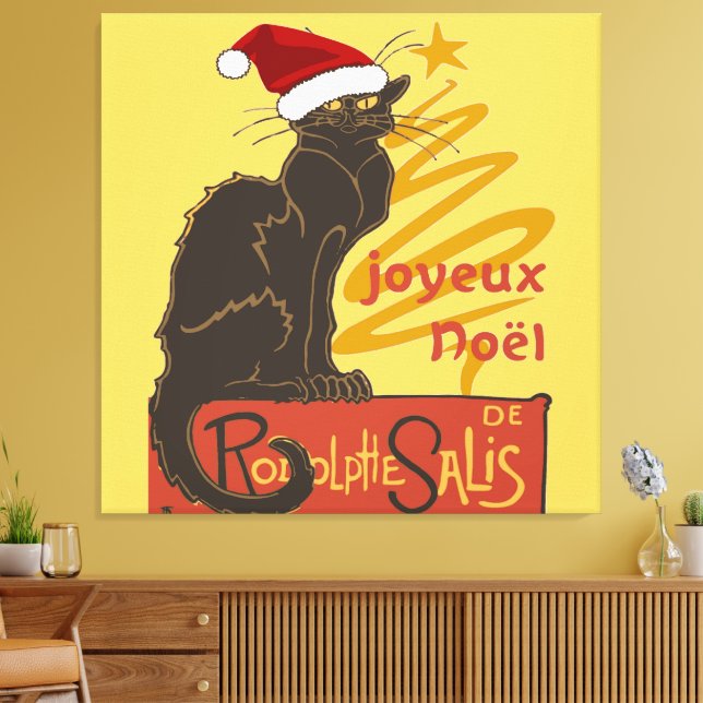 Joyeux Noel Le Chat Noir With Stylized Golden Tree Canvas Print (Insitu(LivingRoom))