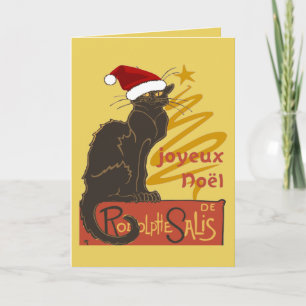 Joyeux Noel Le Chat Noir With Stylized Golden Tree Holiday Card