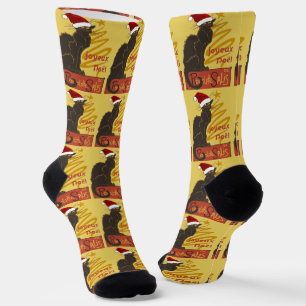 Joyeux Noel Le Chat Noir With Stylized Golden Tree Socks