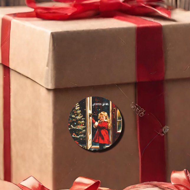 Joyeux Noël - little girl Classic Round Sticker (Creator Uploaded)